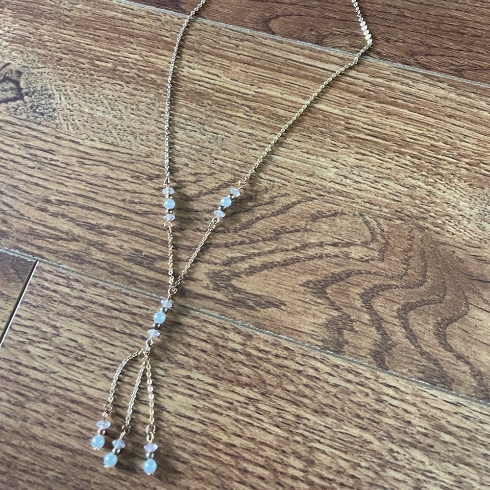Sliver and blue Y necklace